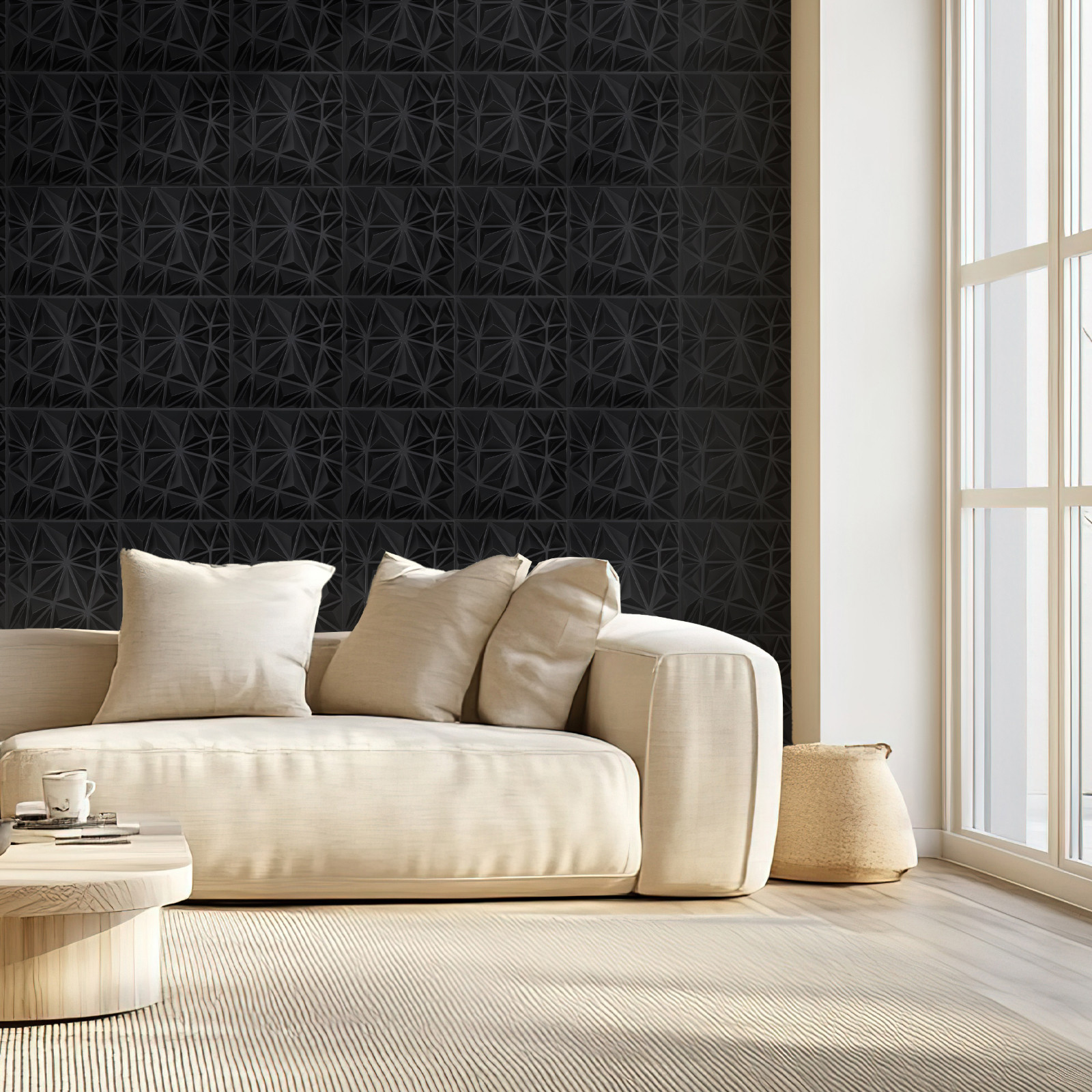 3D Wall Panels 33-Pack 11.81 x 11.81 » PVC 32 Sq.Ft Coverage Diamond Matte Black