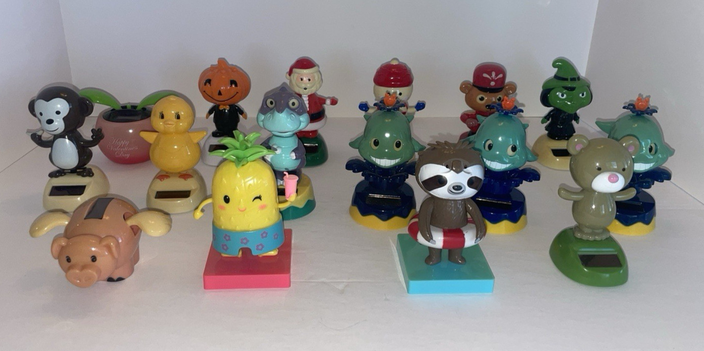 Solar Powered Dancers Bobble Figures/Toys Lot of 16 Various – All Tested/Working