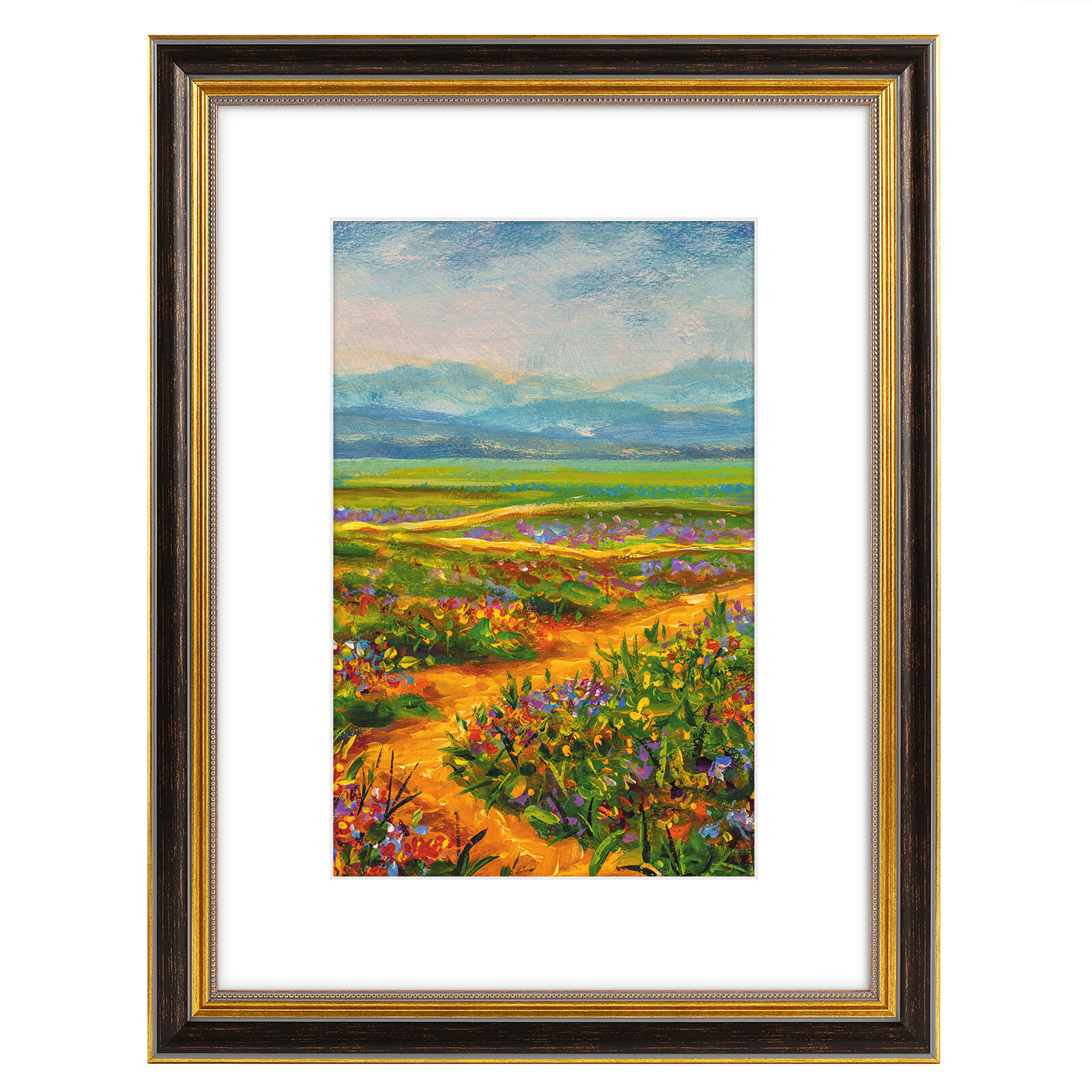 Ornate Picture Frame with White Mat for Photo Print Plexi Glass