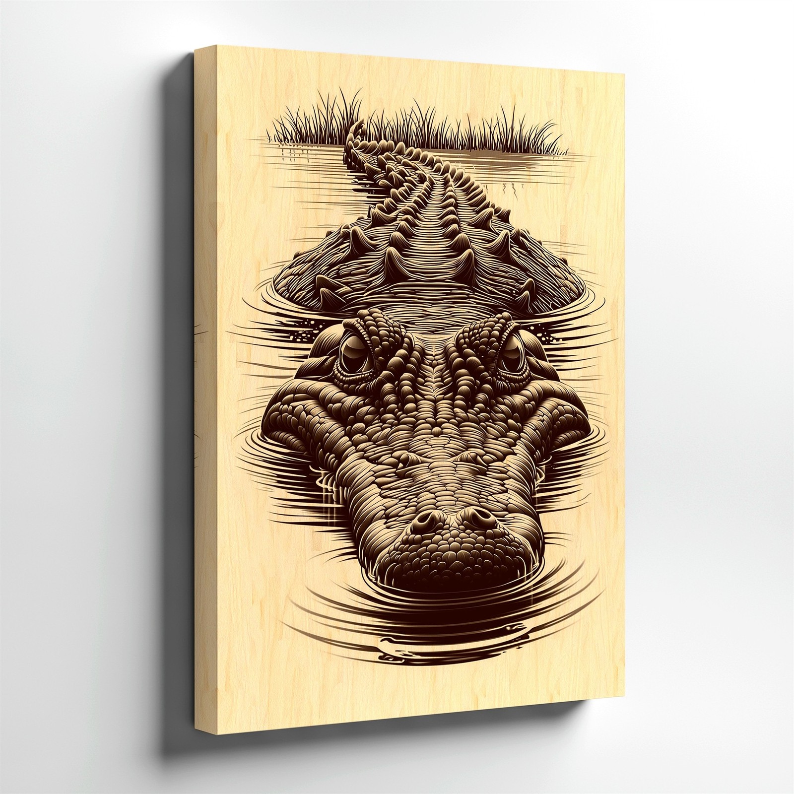 Wall Art Alligator in Water Print Rustic Wildlife Reptile Wooden Look Decor