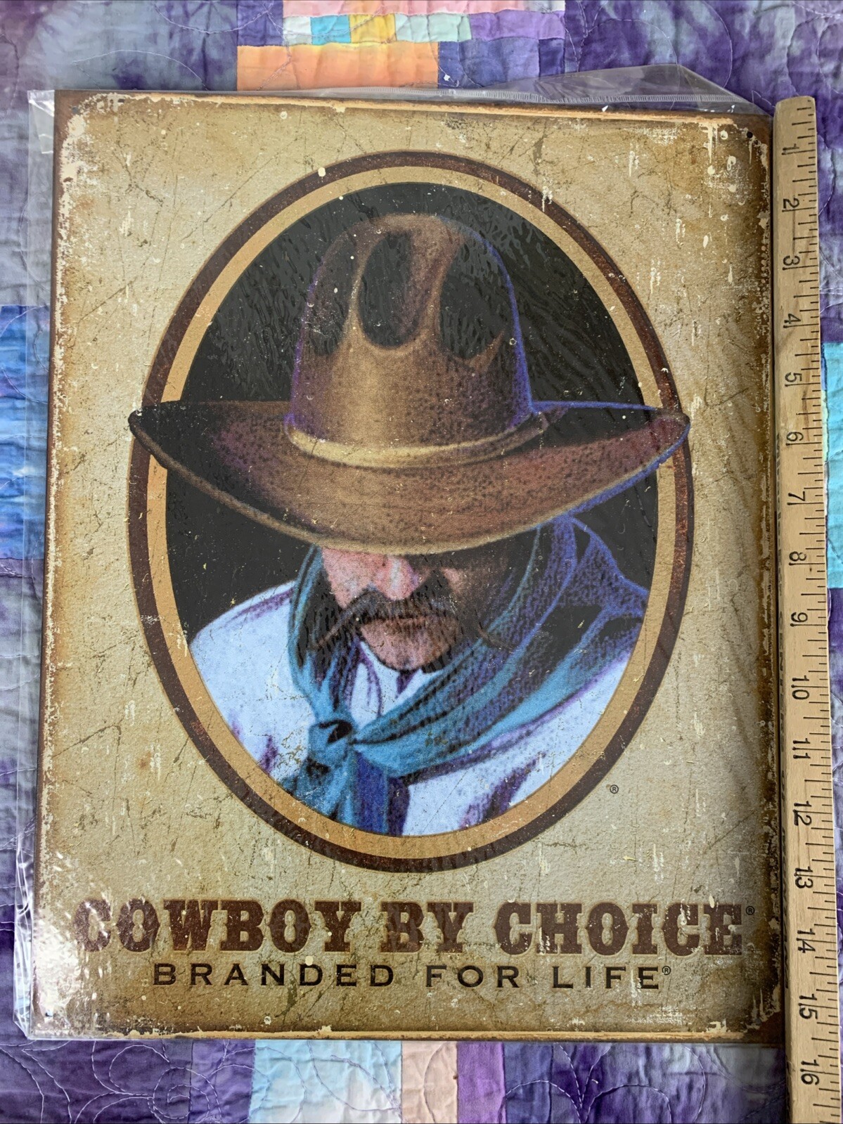 Cowboy By Choice Branded For Life Metal 12.5×16 Sign Decor Bar Man Cave Shop