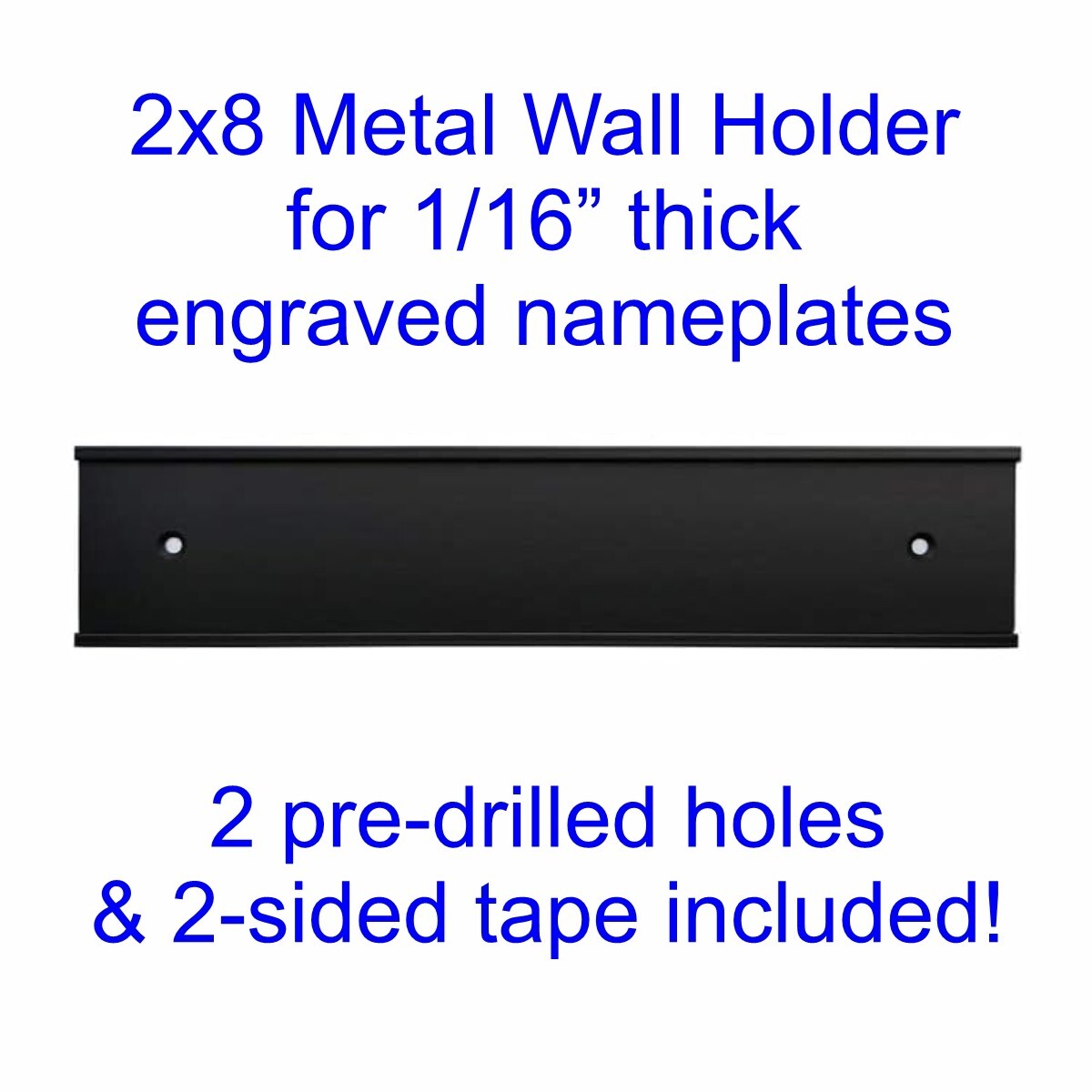 2 x 8 Black Metal Name Plate Slide-in Holder Wall or Door Mount with Holes