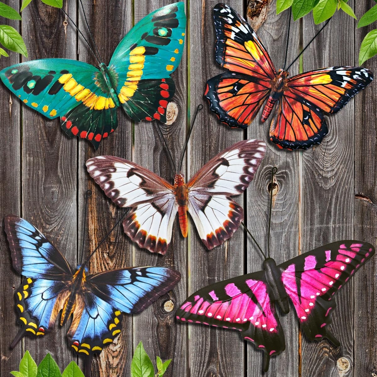 Metal Butterfly Wall Decor 5 Pack 3D Garden Fence Patio Wall Art Decor