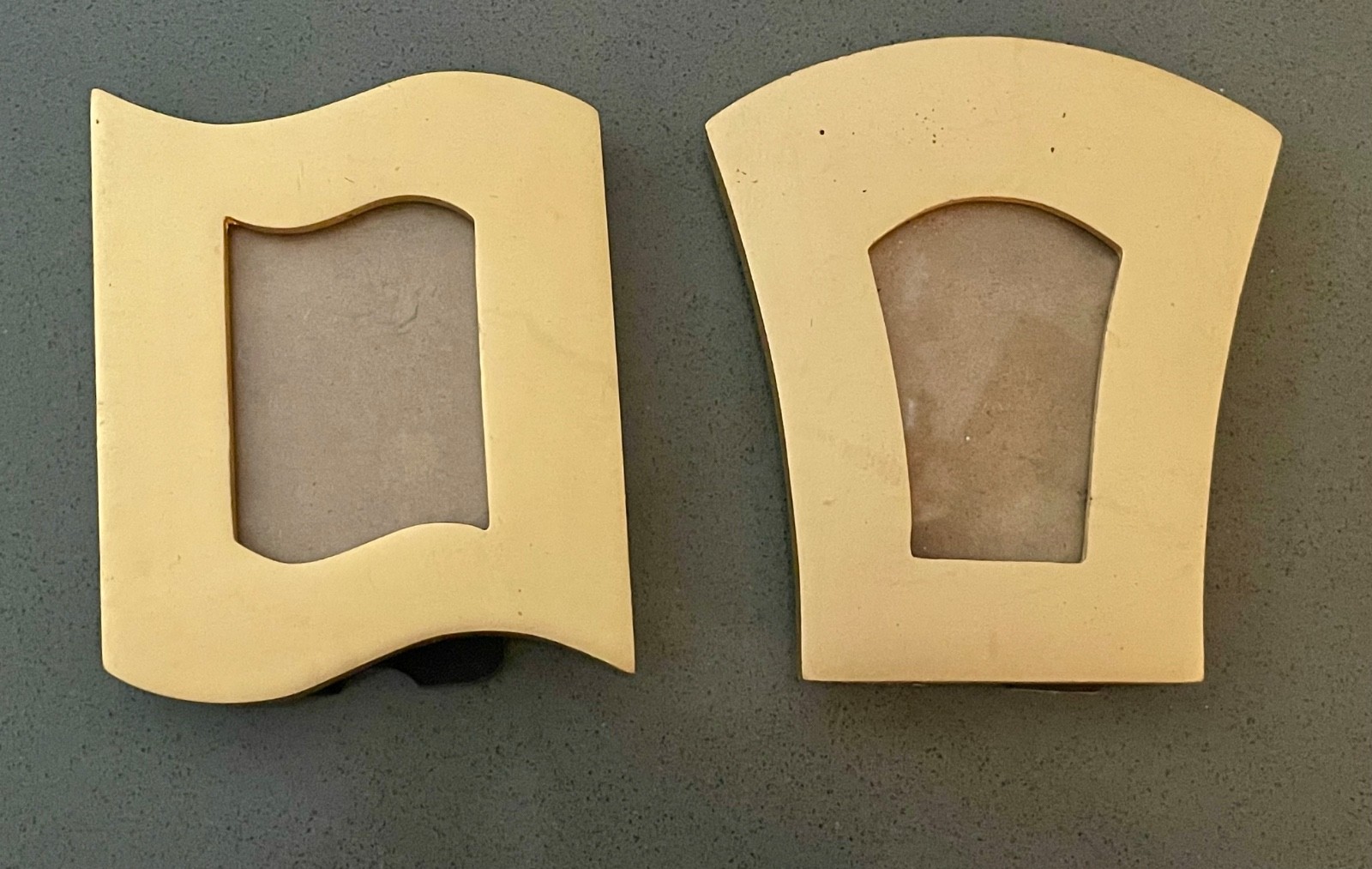 1970&rsquo;s Modernist Wavy Edge Desk Picture Frame Pair Gold 5 x 4&Prime; hold 3 x 2&Prime; ea