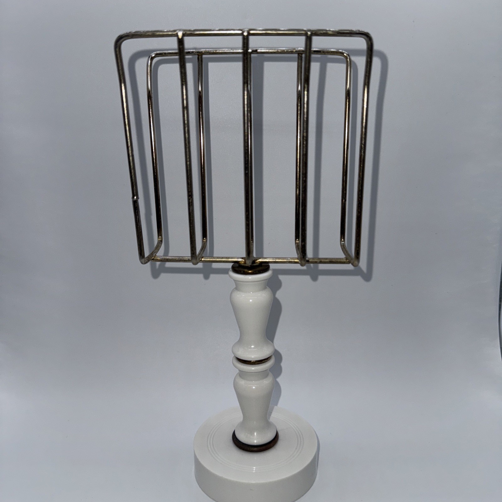 Vintage Letter Holder Pedestal For Desk Or Office Metal Brass Tone, Plastic Base