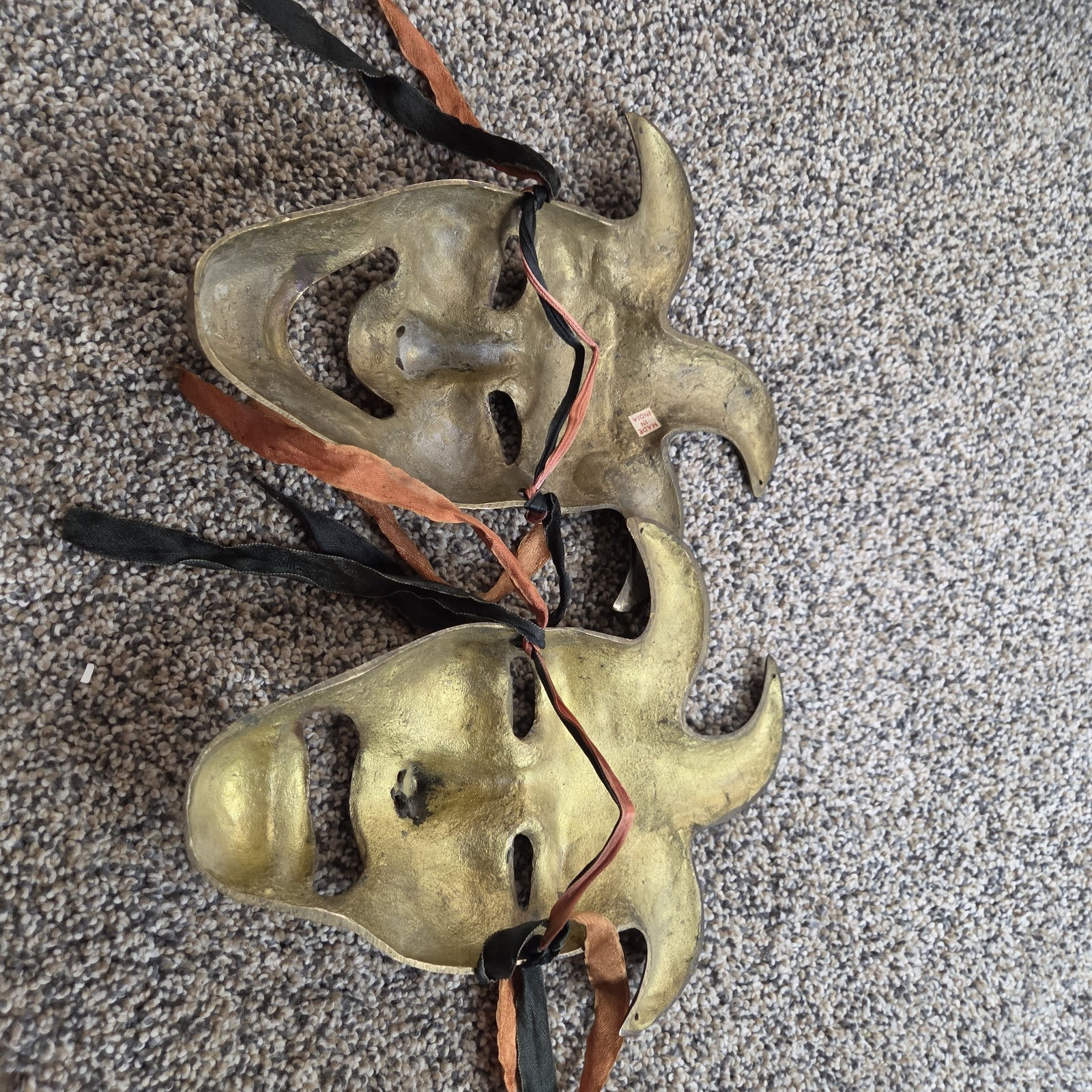 Vintage Brass Theater Drama Face Masks Happy Sad Joker Jester Made In India