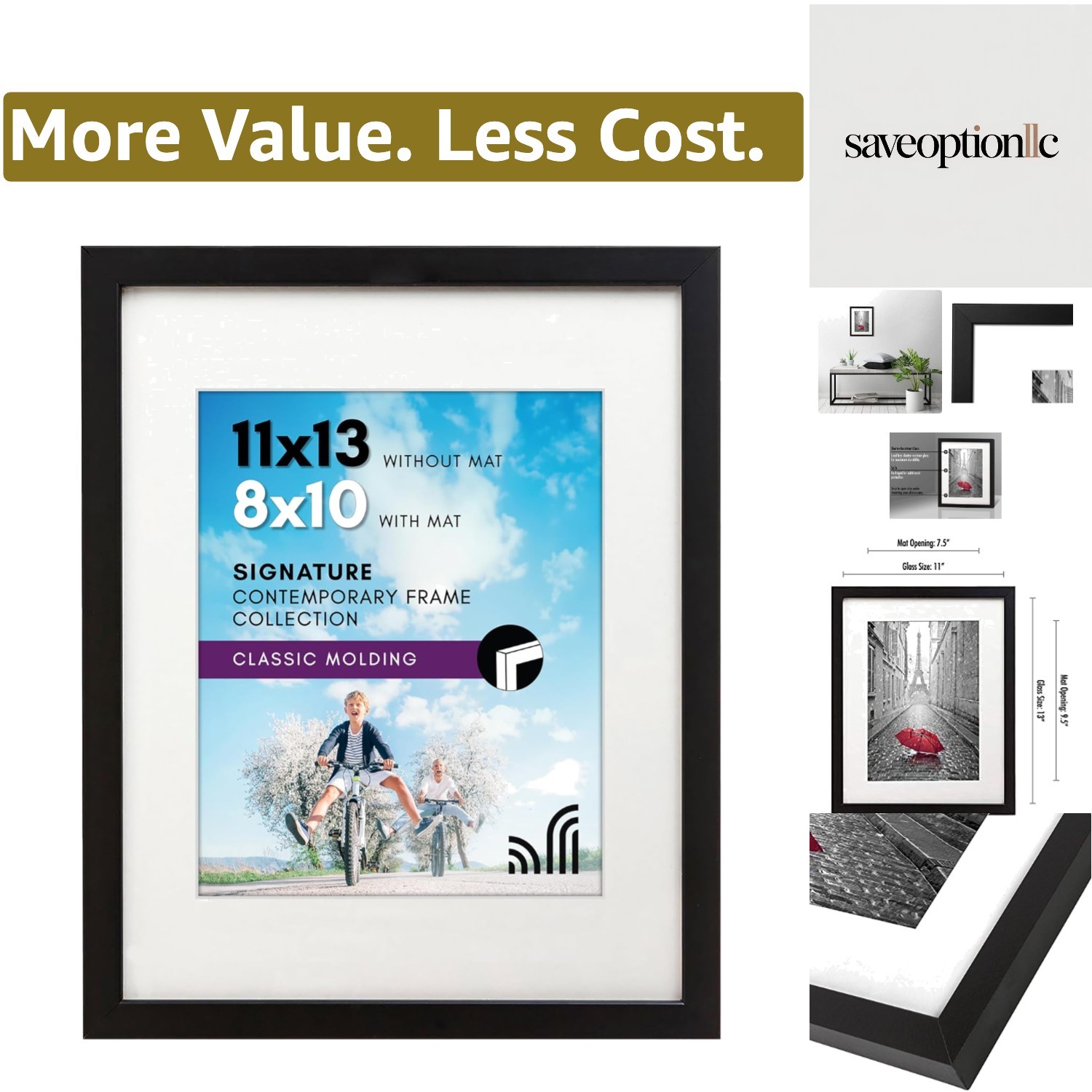 11×13 Picture Frame with Shatter-Resistant Glass – Use as 8×10 Frame with Mat…