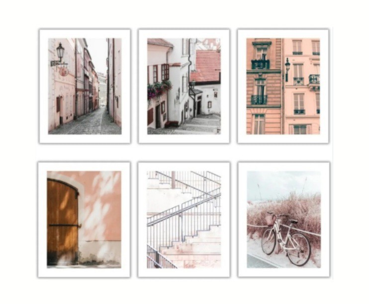 BRIGHTLANE Pink Architecture Photos, Set of 6 Unframed Prints 8×10 Inch Wall Dec