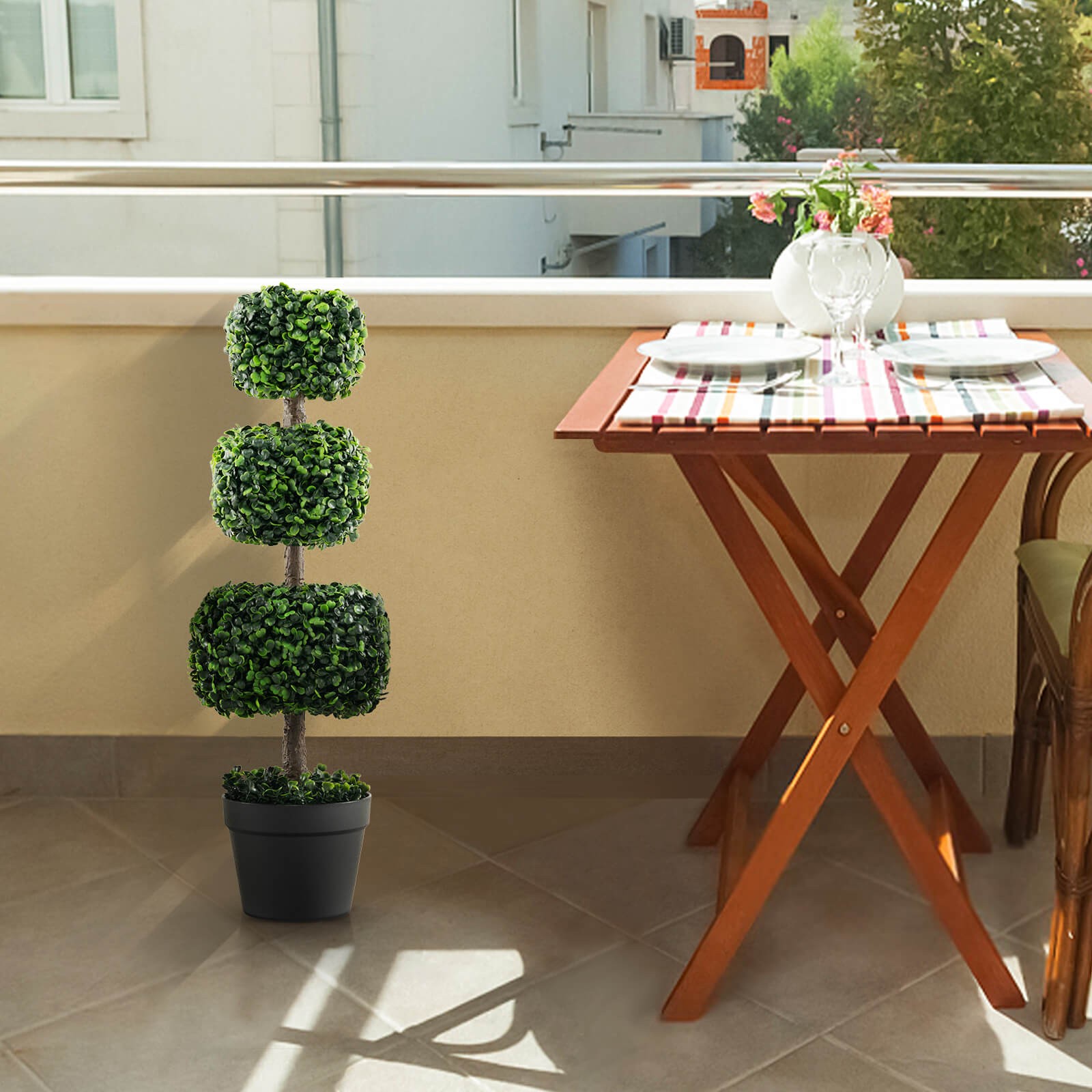 35&Prime; Artificial Boxwood Topiary Tree Faux Greenery Plant Fake Tree for Decoration