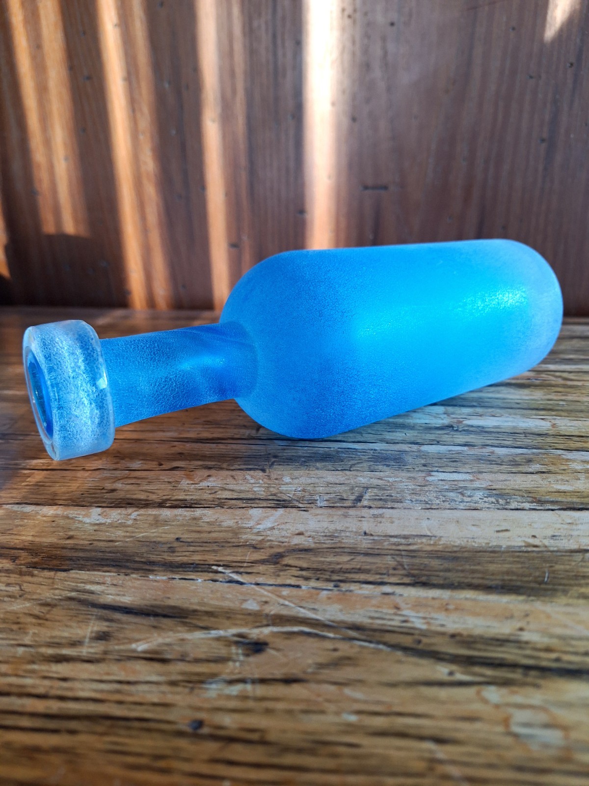 West Elm Waterscape Sea Glass Bottle Vase Frosted Turquoise Blue Heavy 15&Prime; Tall