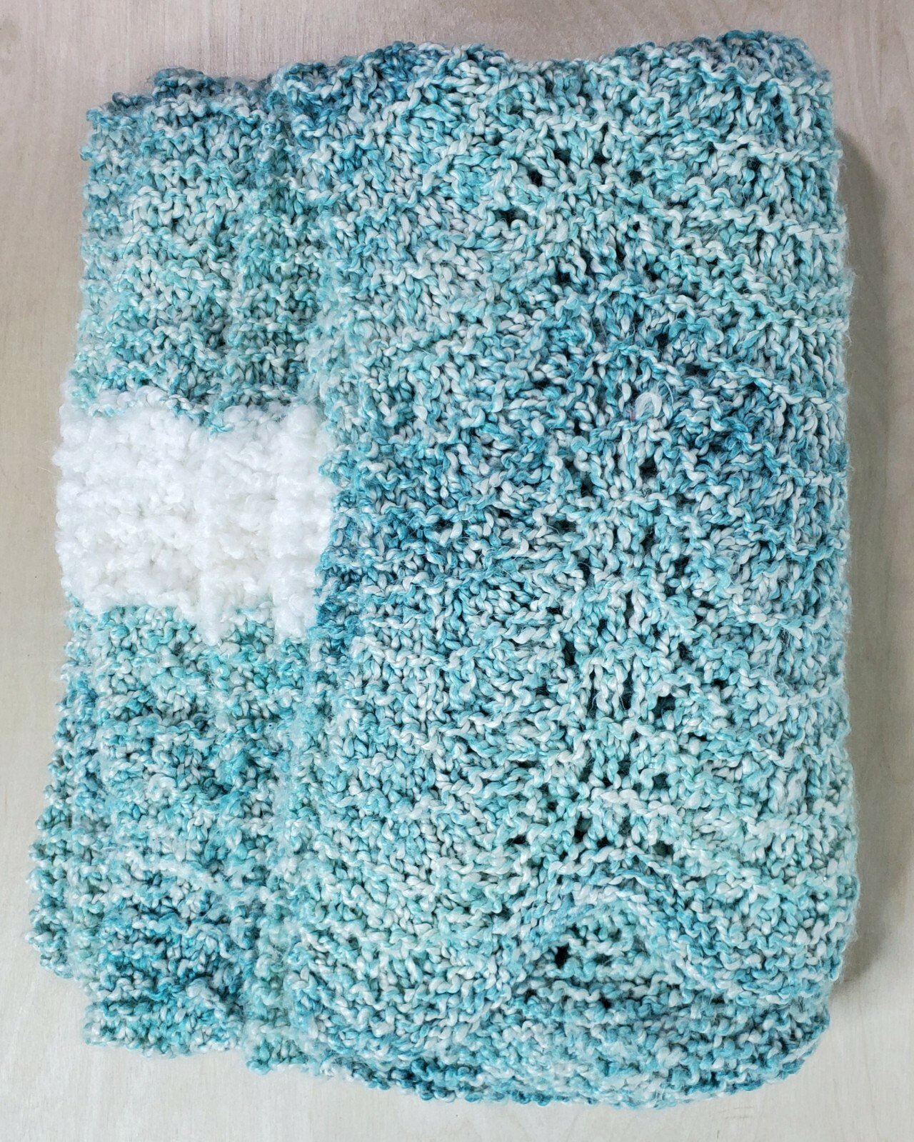 Afghan Throw Lap Oversized Scarf Blanket Knitted 24×88&Prime; Teal Green White Chevron