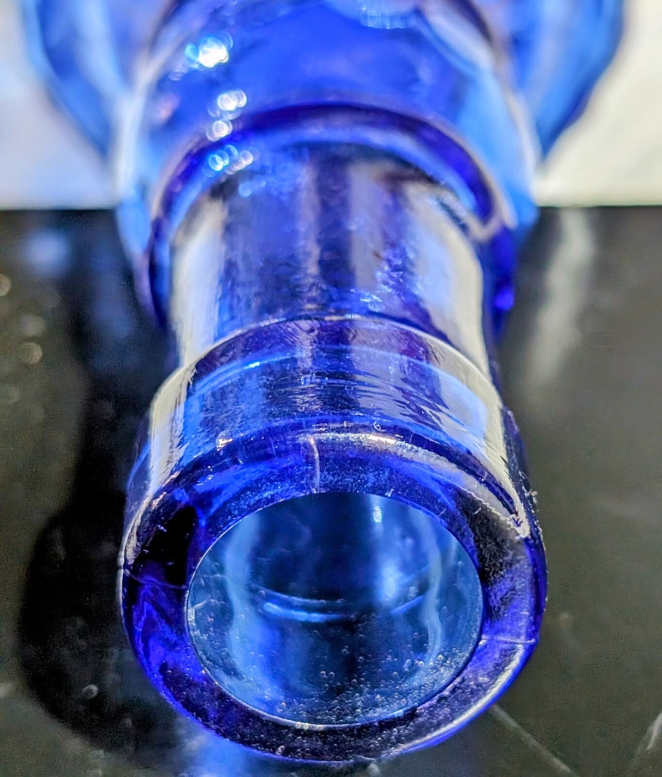 Decorative Blue Glass Bottle Embossed Rope Design Home Decor 12&Prime; Collectible Vtg