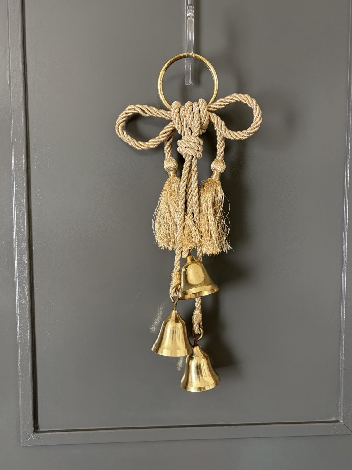 Brass Bell Door Hanger Braided Gold Rope & Tassels Beautiful Sound 16” Vintage