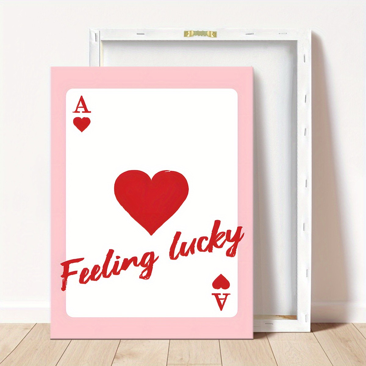 Framed Canvas Feeling Lucky Ace Hearts Pink Card Text Wall Decor
