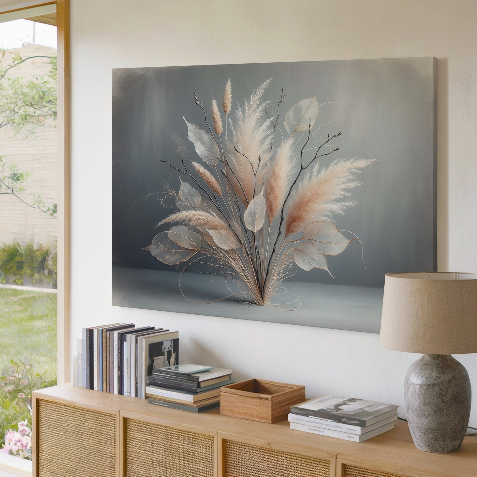 Neutral Tones Dried Flowers and Leaves Canvas Wall Art Modern Botanical Print