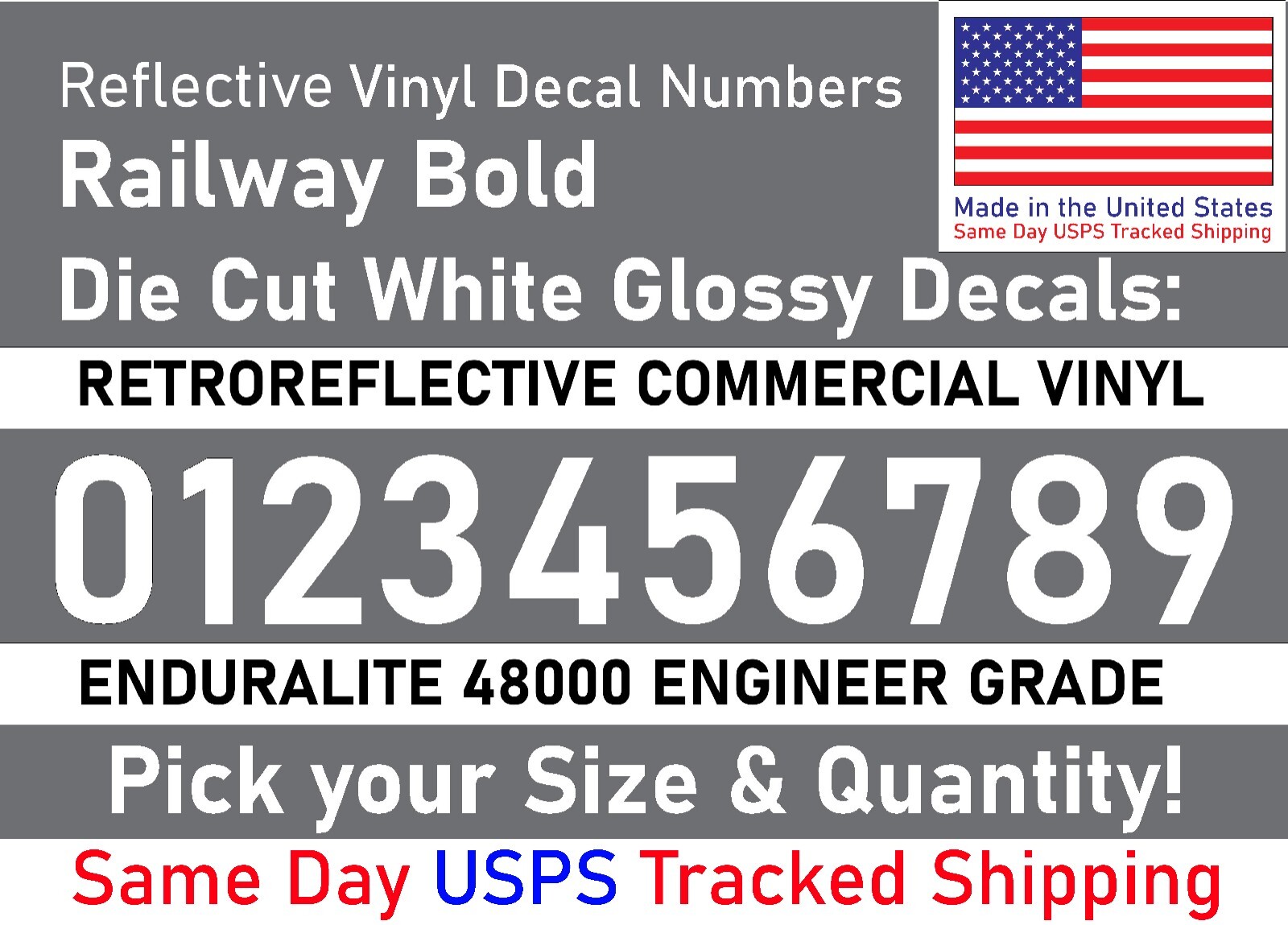 0-10 1&Prime;-5&Prime; Your Size Vinyl Reflective Decal Sticker Numbers (White), Made in USA