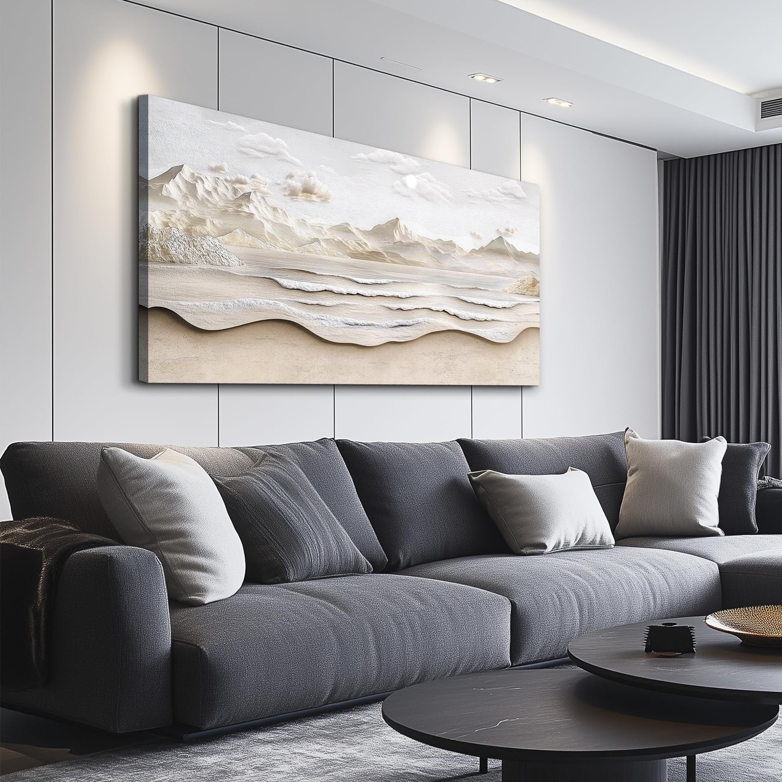 Abstract Sea View With White Mountain Landscape Painting Wall Art For Living …