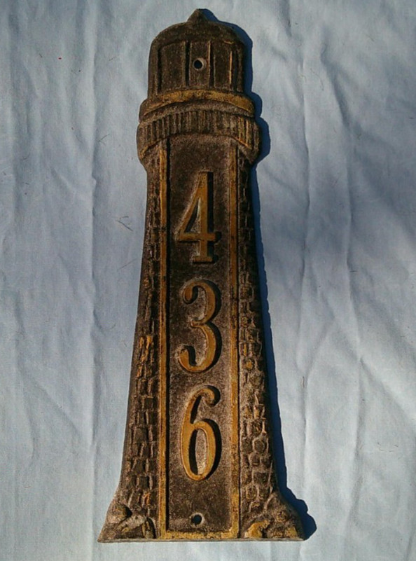 Vintage Cast Iron Lighthouse House Number Plaque 436 Wall Mount
