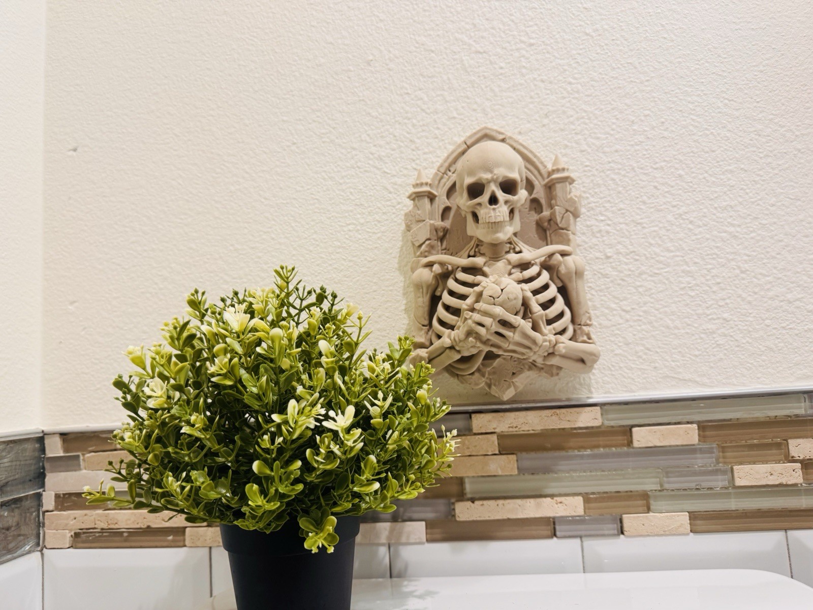 Gothic Skeleton Wall Mount 9” Sculpture Bone Style Dark Fantasy Decor Art Mount