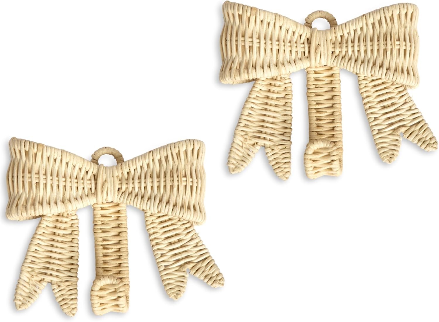 Handwoven Rattan Bow Wall Hooks Set of Two (5.9 × 5.1 in) – Decorative Wall