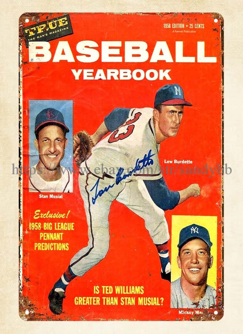 plaque shop Lew Burdette 1958 Baseball Yearbook Magazine cover metal tin sign