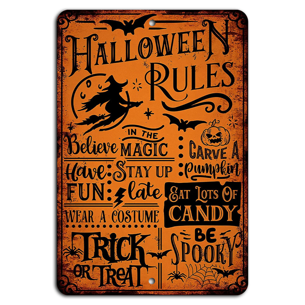 Halloween Rules: Believe in Magic, Have Fun, Trick or Treat Vintage Sign