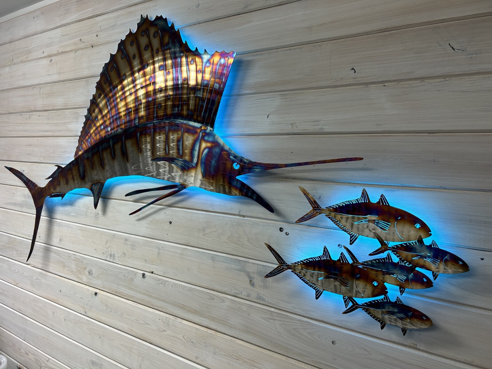 Sailfish chasing bait Stainless steel metal art