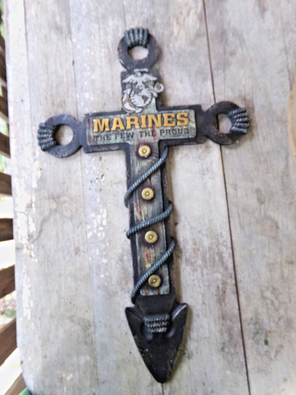 UNITED STATES MARINES CROSS RUSTIC WALL DECOR THE FEW THE PROUD 20&Prime; TALL