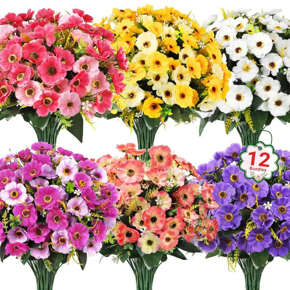 12 Bundles 12.6 In. Multi-Colored Artificial Flowers for Outdoors Decoration UV