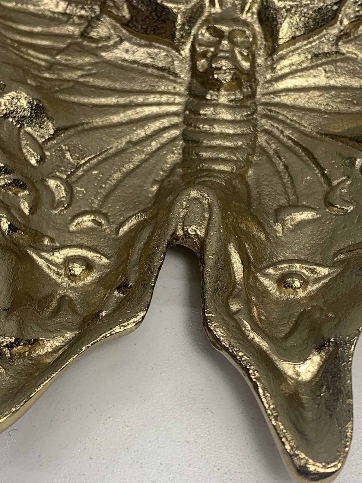 New Gold Metal Moth Trinket Dish Skull Face Gothic Home Decor NWT