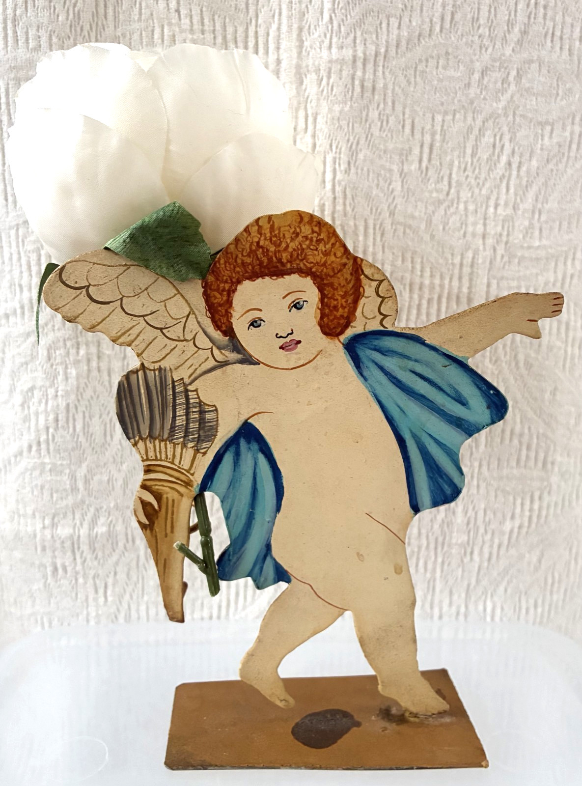 1990s Two&rsquo;s Company Hand Painted Metal Cherub BUD VASE 6.5&Prime; Valentine