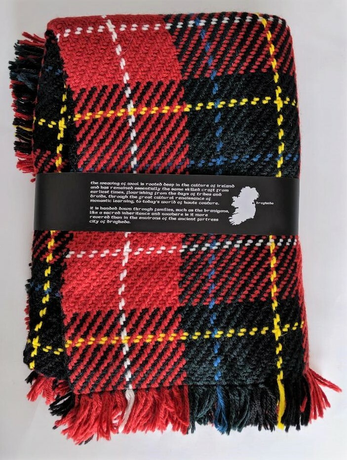 John Branigan Throw Wool & Alpaca Handmade Ireland 50 x 66 O&rsquo;Shea Tartan Red