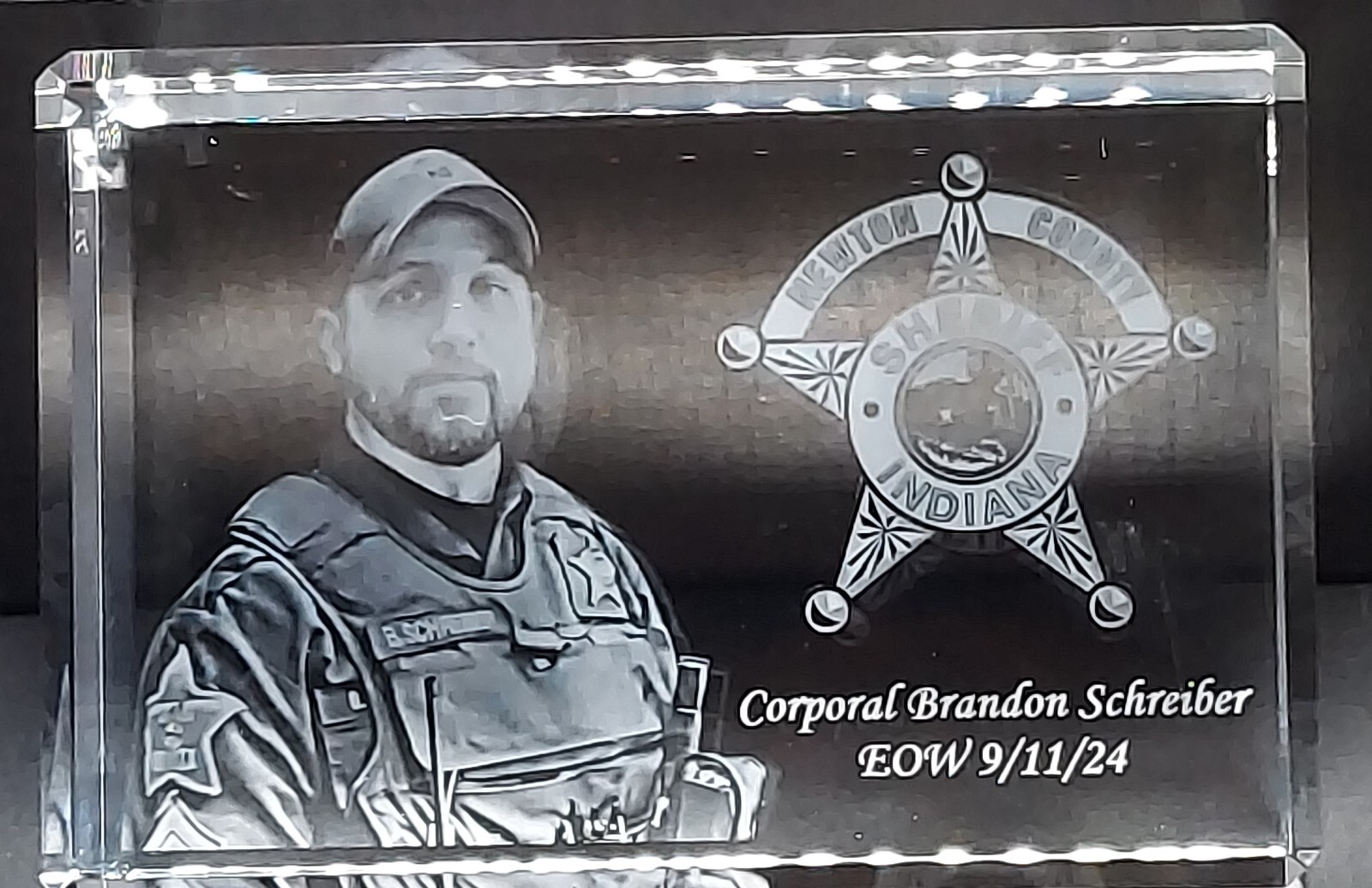 3D Crystal Police Firefighter EMS Engraved Photo Memorial | LED Base optional