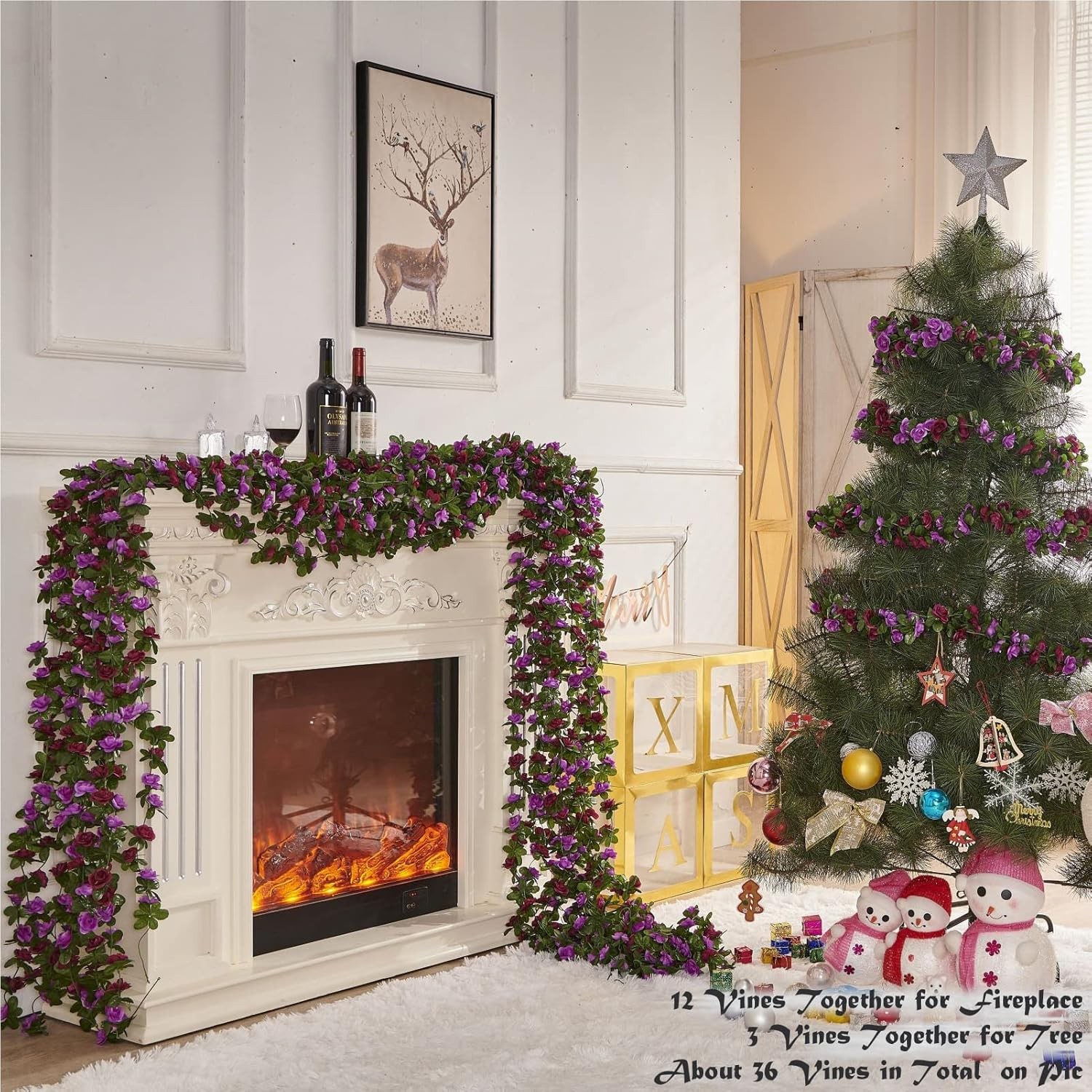9Pcs 8.2ft Artificial Purple Rose Flower Garland Silk Fake Vine Wedding