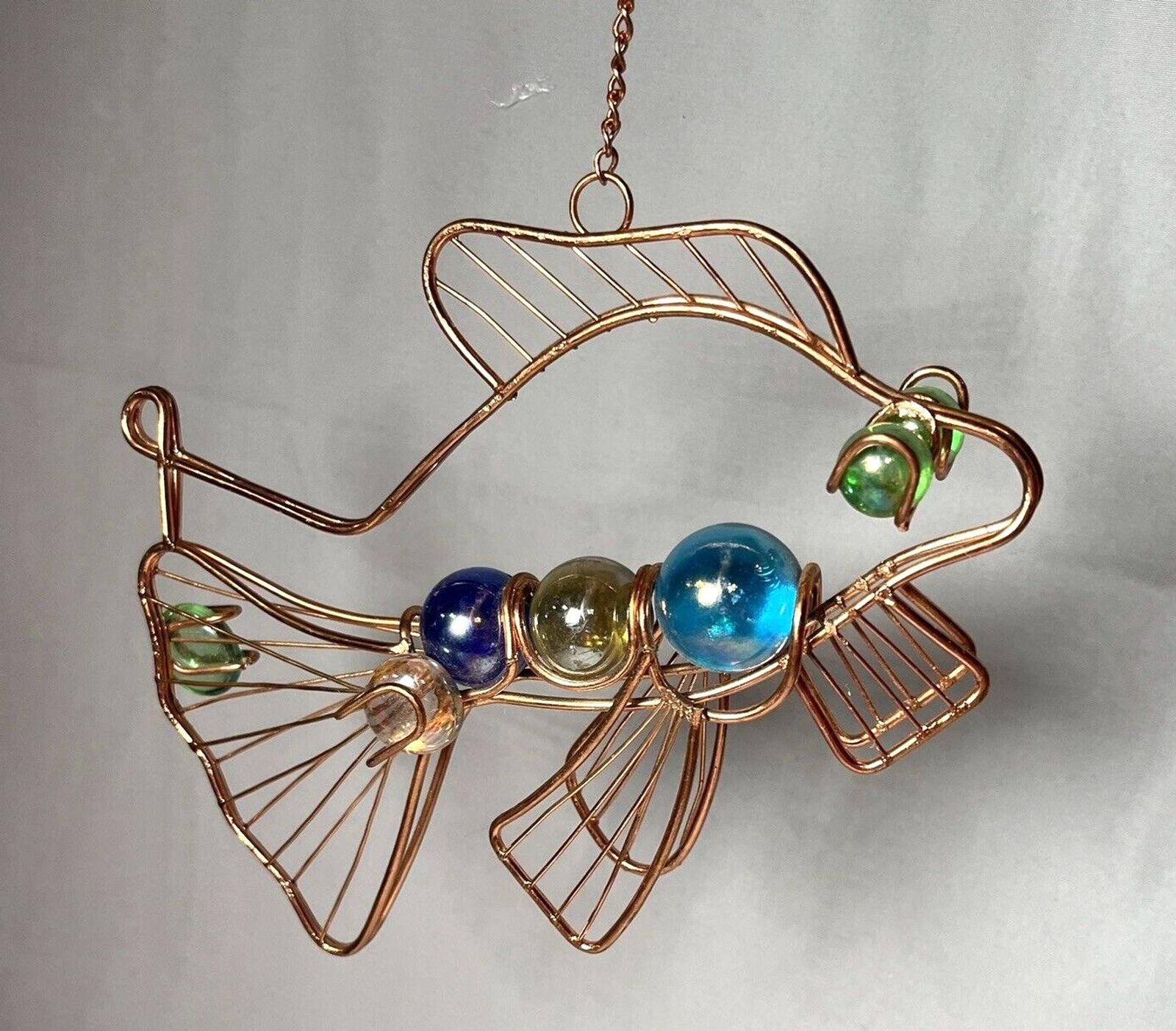 Copper Metal Glass Marbles Stones Fish HANGING Desk Decor 6&Prime; – 8&Prime; length