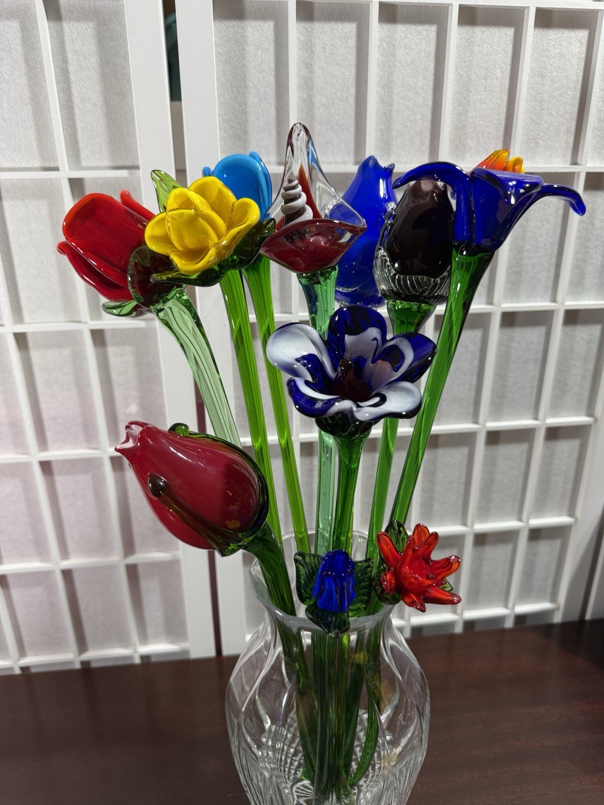 Colorful Hand Blown Glass Flower Set in 11 – Decorative Arrangement