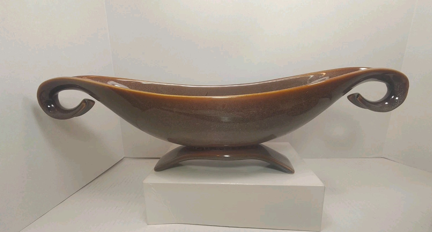 Centerpiece Bowl Bombay Company Footed Pedestal Oblong Handles 19&Prime; Ceramic Vtg