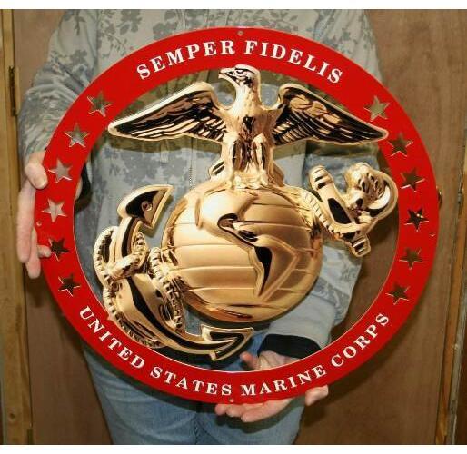USMC ENLISTED GLOBE SEMPER FIDELIS Steel Sign – Red