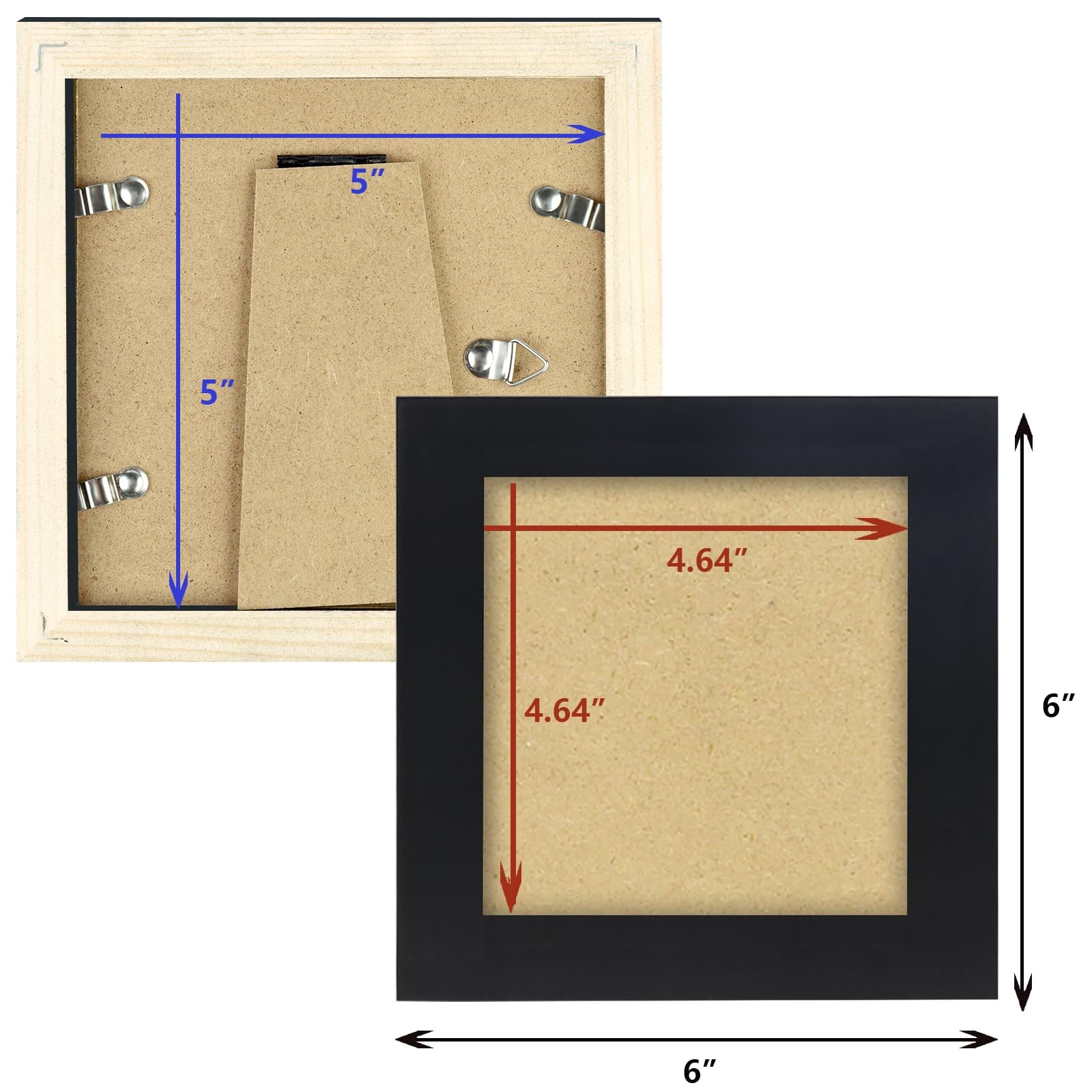 5×5 Black Picture Frames Square Classic Natural Wood 6 Pack for Wall Mounting…