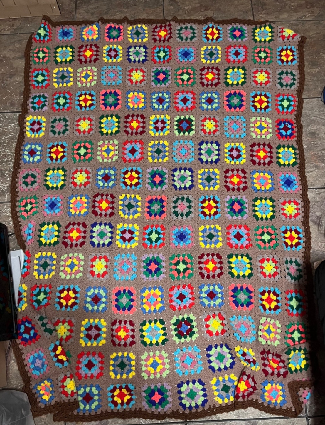 Vtg Handcrafted Crocheted Granny Square 55 x 75 Throw Afghan blanket multicolor