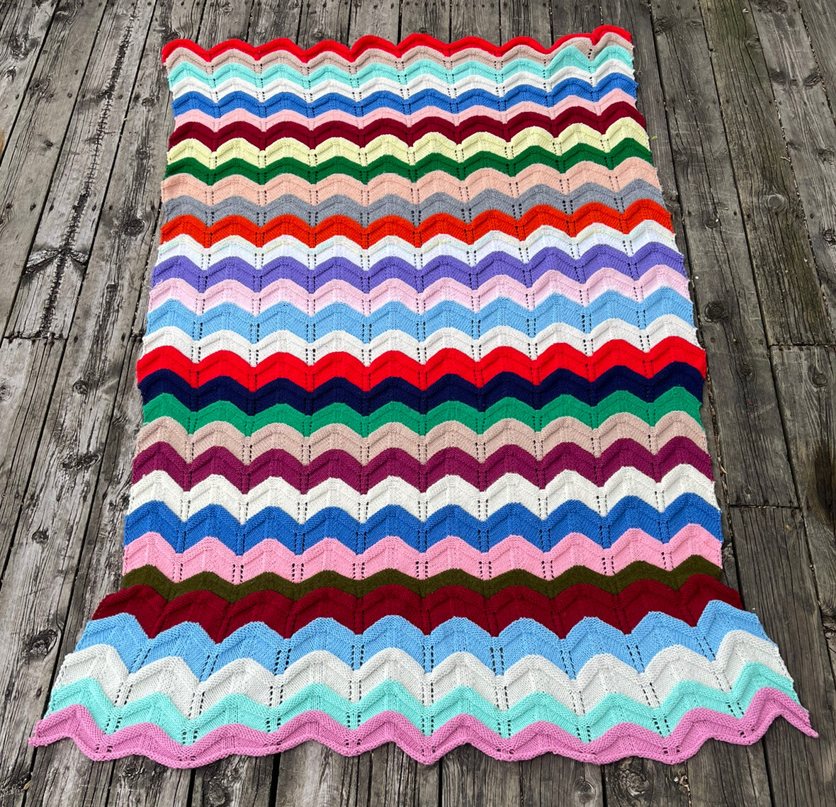 Vintage Afghan Crochet Handmade Throw Blanket 82×48 Rainbow Multi-Color