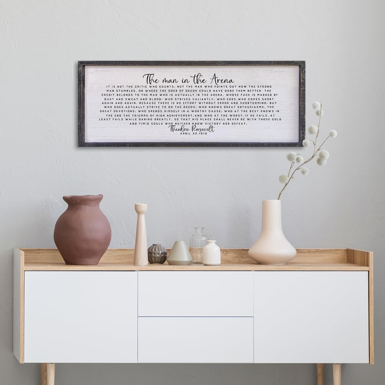 The Man In The Arena Wall Decor 40&Prime;x15&Prime; Morden Office Motivational Wood Frame…