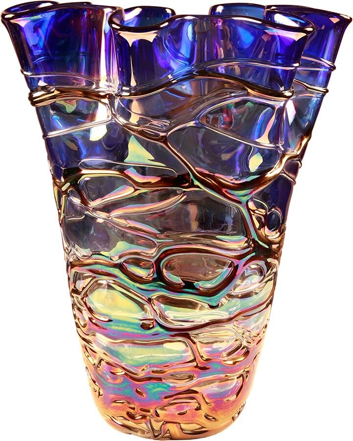 12×14&Prime; Art Glass Vase Hand Made Hand Blown Glass Stunning Colors Shape Design