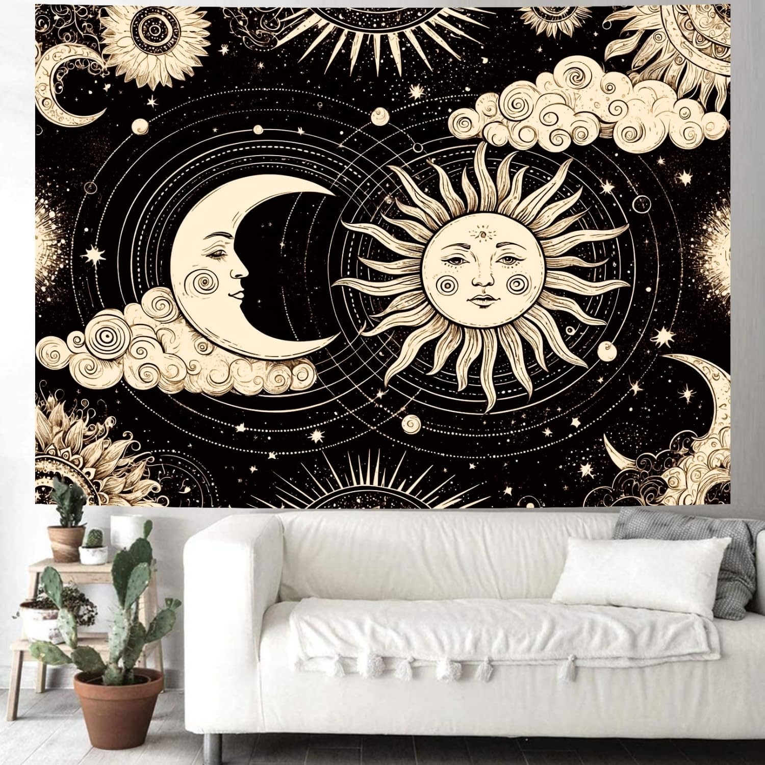 Boho Sun and Moon Tapestry Wall Hanging – Mystic Aesthetic Home Decor 70.8&Prime;x92.5