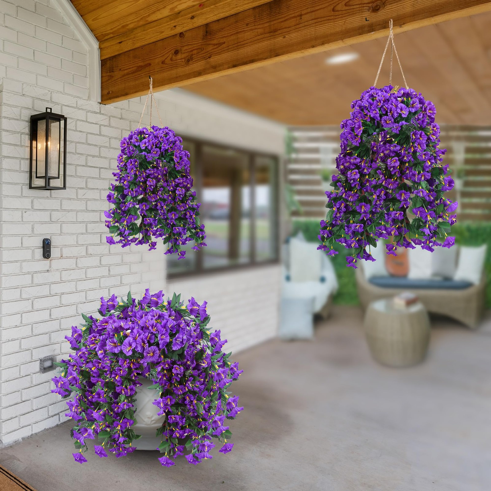 Artificial Fake Hanging Flowers Plants for Outdoor Outside Spring Summer Deco