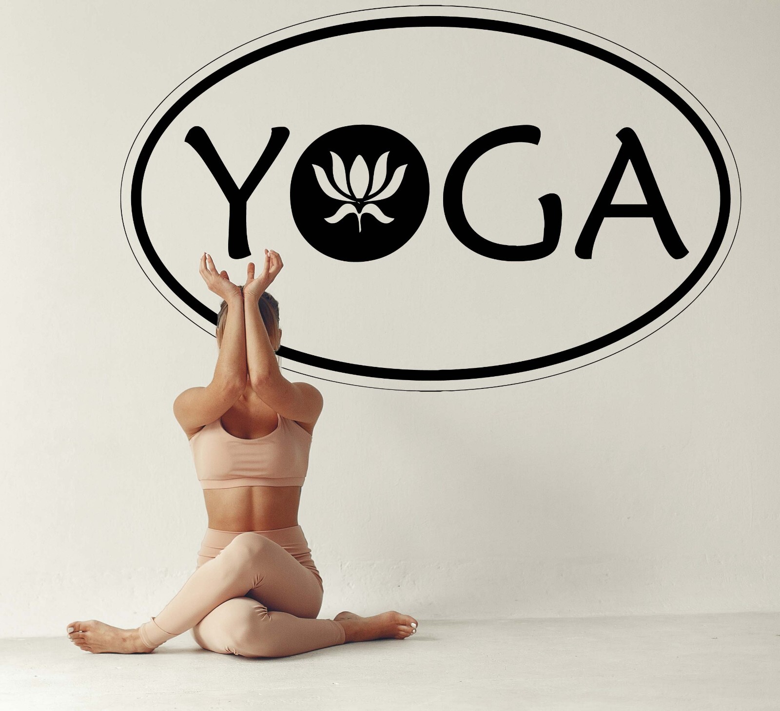 Yoga Inspired Wall Decal, Yoga word with lotus, Motivational Yoga Decor n013