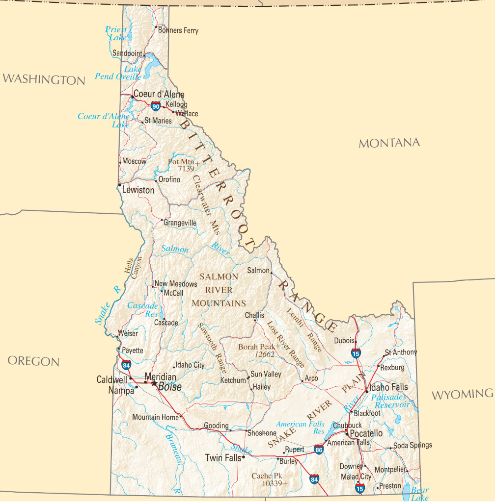 IDAHO STATE ROAD MAP Boise Coeur d&rsquo;Alene Glossy Poster Picture Poster Print