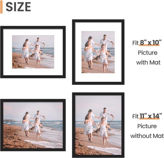 upsimples 11×14 Picture Frame Set of 10 8×10 with Mat Black