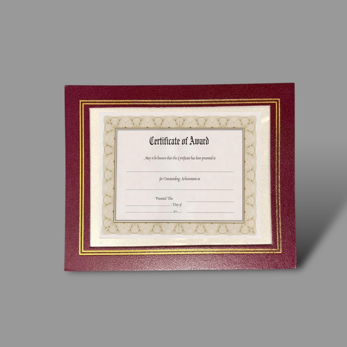 Faux Gold Trim Grain Red Leather Certificate Diploma Photos Frame Fits 8.5×11”