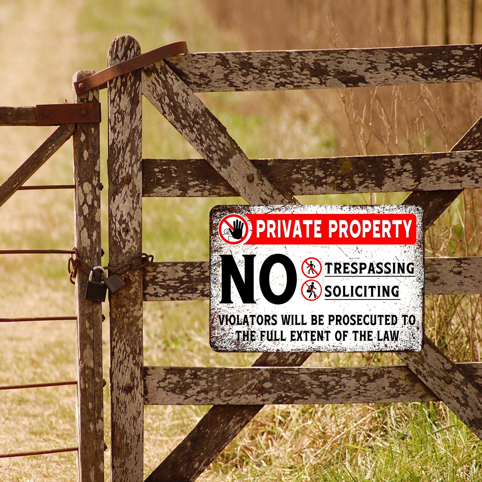 2Pack Private Property No Trespassing Soliciting Sign Rust Free Metal Sign 8×12&Prime;